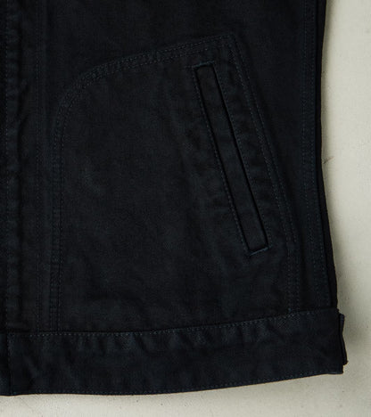 123J-OD - Work Jacket - 14oz Indigo Overdyed Black Broken Twill Selvedge Denim