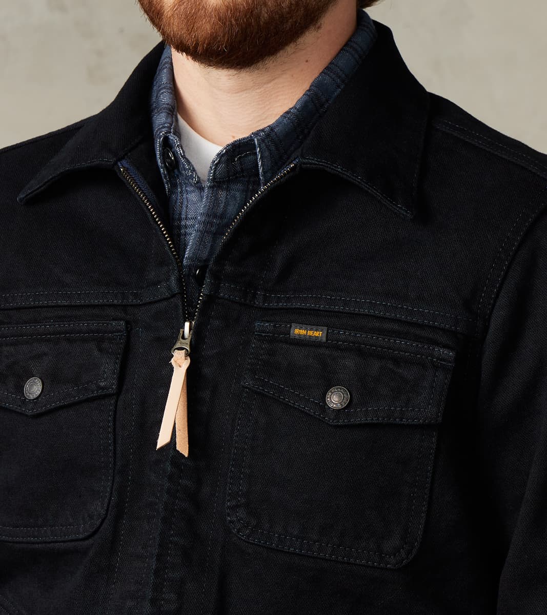 123J-OD - Work Jacket - 14oz Indigo Overdyed Black Broken Twill Selvedge Denim