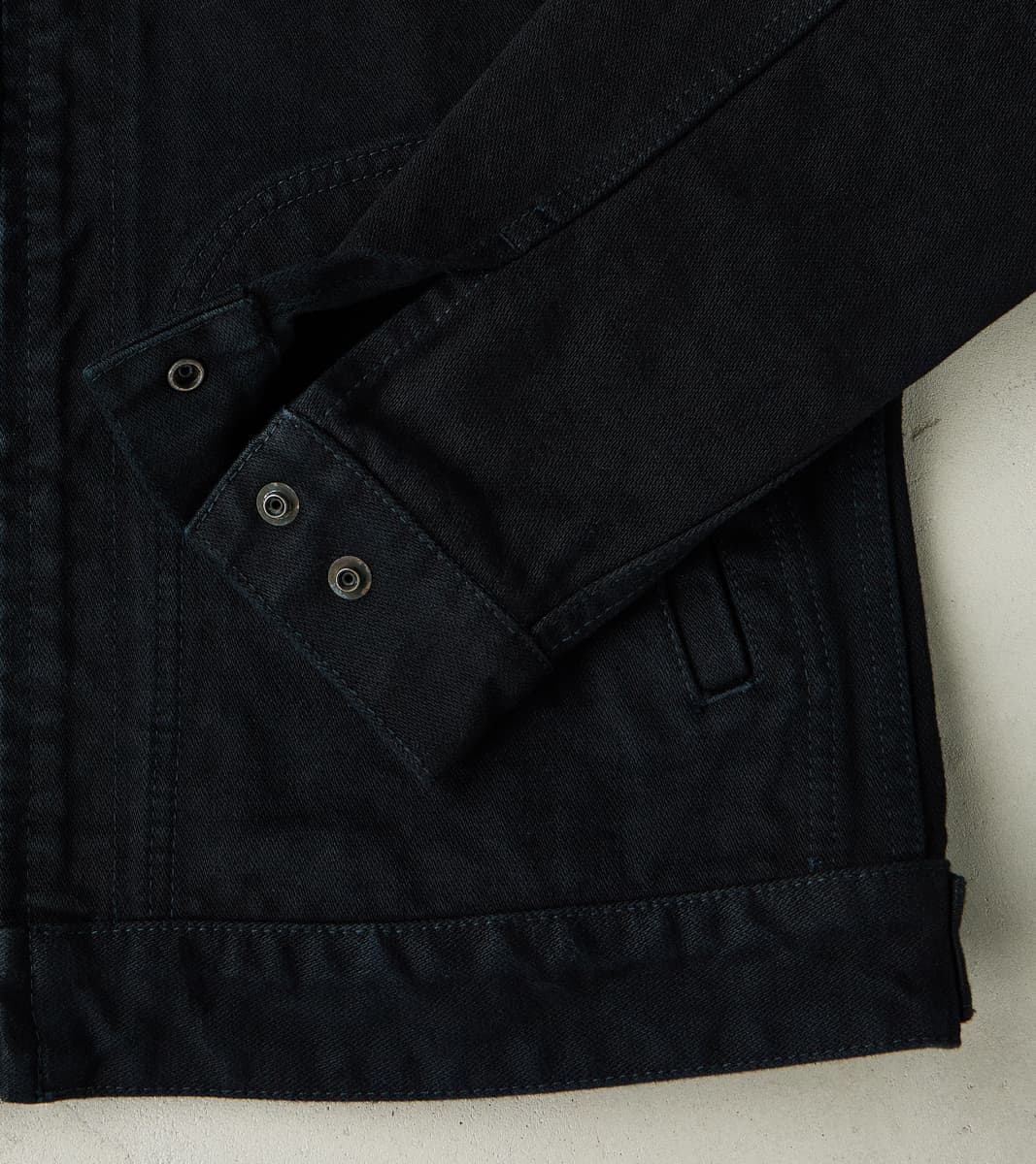 123J-OD - Work Jacket - 14oz Indigo Overdyed Black Broken Twill Selvedge Denim