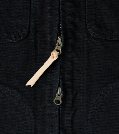 123J-OD - Work Jacket - 14oz Indigo Overdyed Black Broken Twill Selvedge Denim