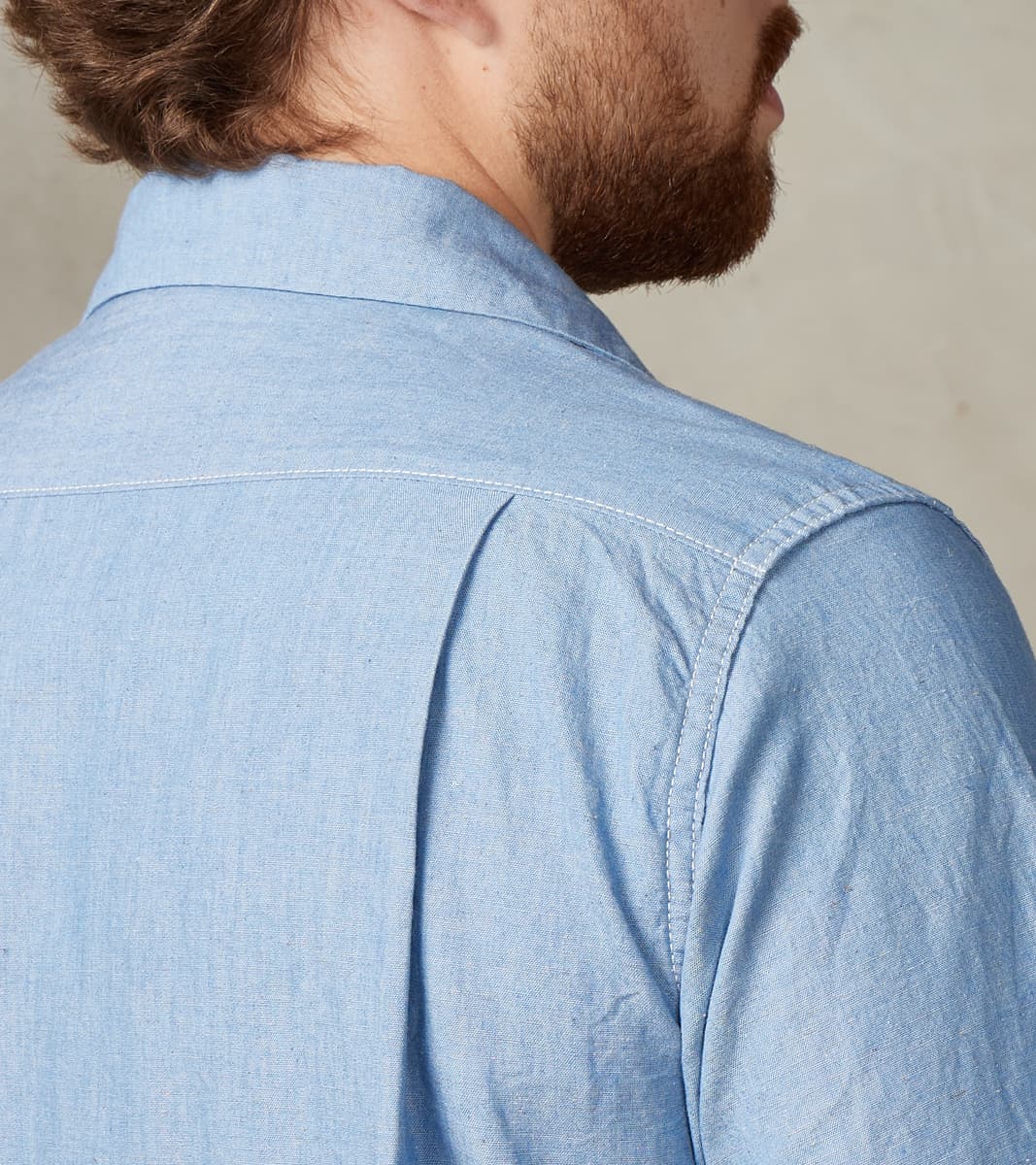 447-SAX - Open Collar Short Sleeve Shirt - 5oz Sax Blue Cotton Linen