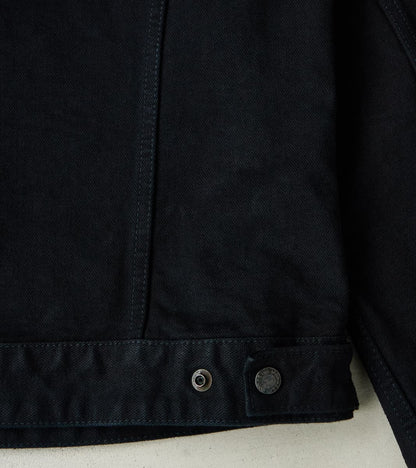 123J-OD - Work Jacket - 14oz Indigo Overdyed Black Broken Twill Selvedge Denim