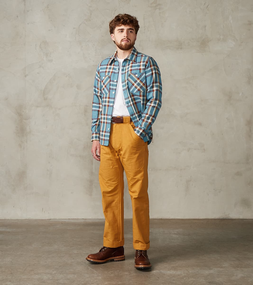 442-SAX - Work Shirt - 9oz Selvedge Flannel Sax Blue Check