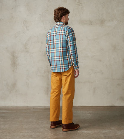 442-SAX - Work Shirt - 9oz Selvedge Flannel Sax Blue Check