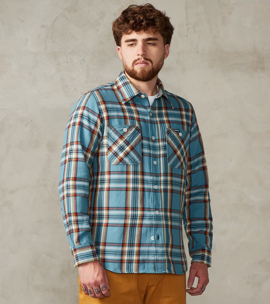Iron Heart 442-SAX - Work Shirt - 9oz Selvedge Flannel Orange Check