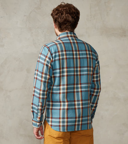 442-SAX - Work Shirt - 9oz Selvedge Flannel Sax Blue Check
