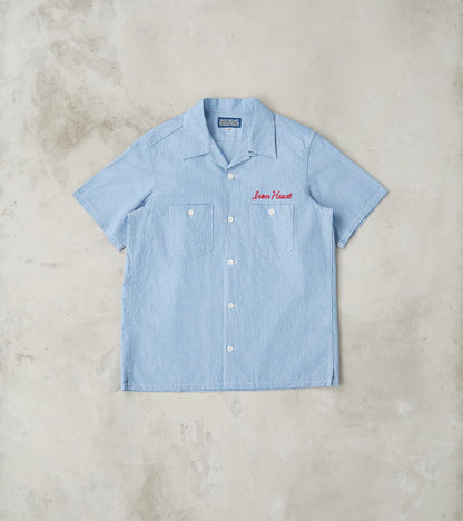 Iron Heart 447-SAX - Open Collar Short Sleeve Shirt - 5oz Sax Blue Cot…