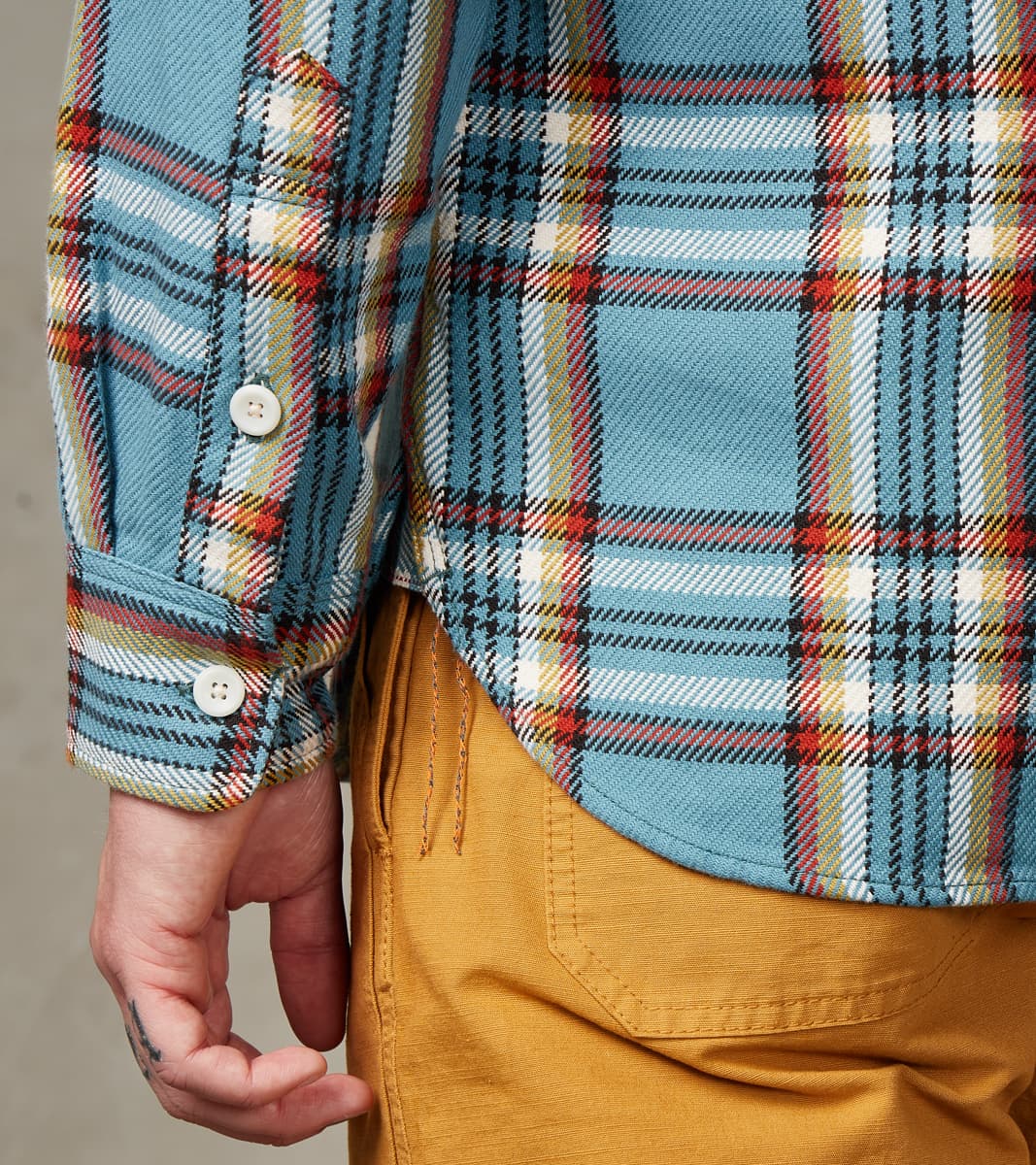 442-SAX - Work Shirt - 9oz Selvedge Flannel Sax Blue Check