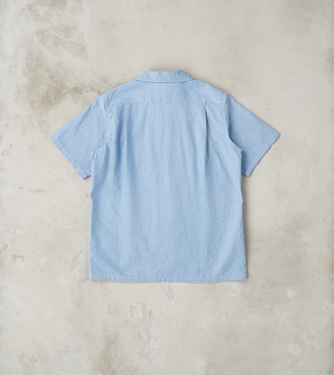 447-SAX - Open Collar Short Sleeve Shirt - 5oz Sax Blue Cotton Linen