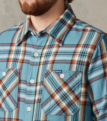 442-SAX - Work Shirt - 9oz Selvedge Flannel Sax Blue Check