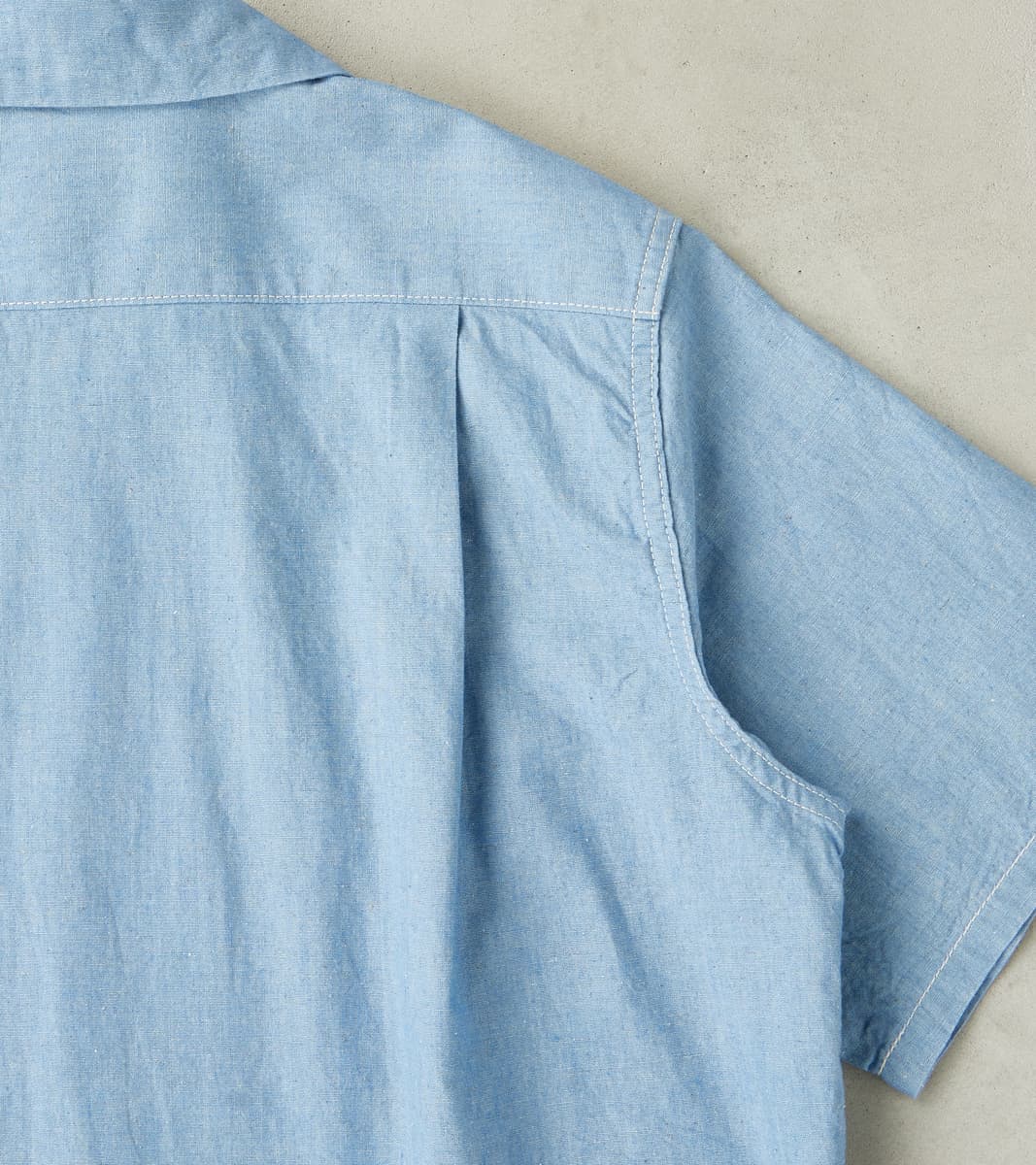 447-SAX - Open Collar Short Sleeve Shirt - 5oz Sax Blue Cotton Linen
