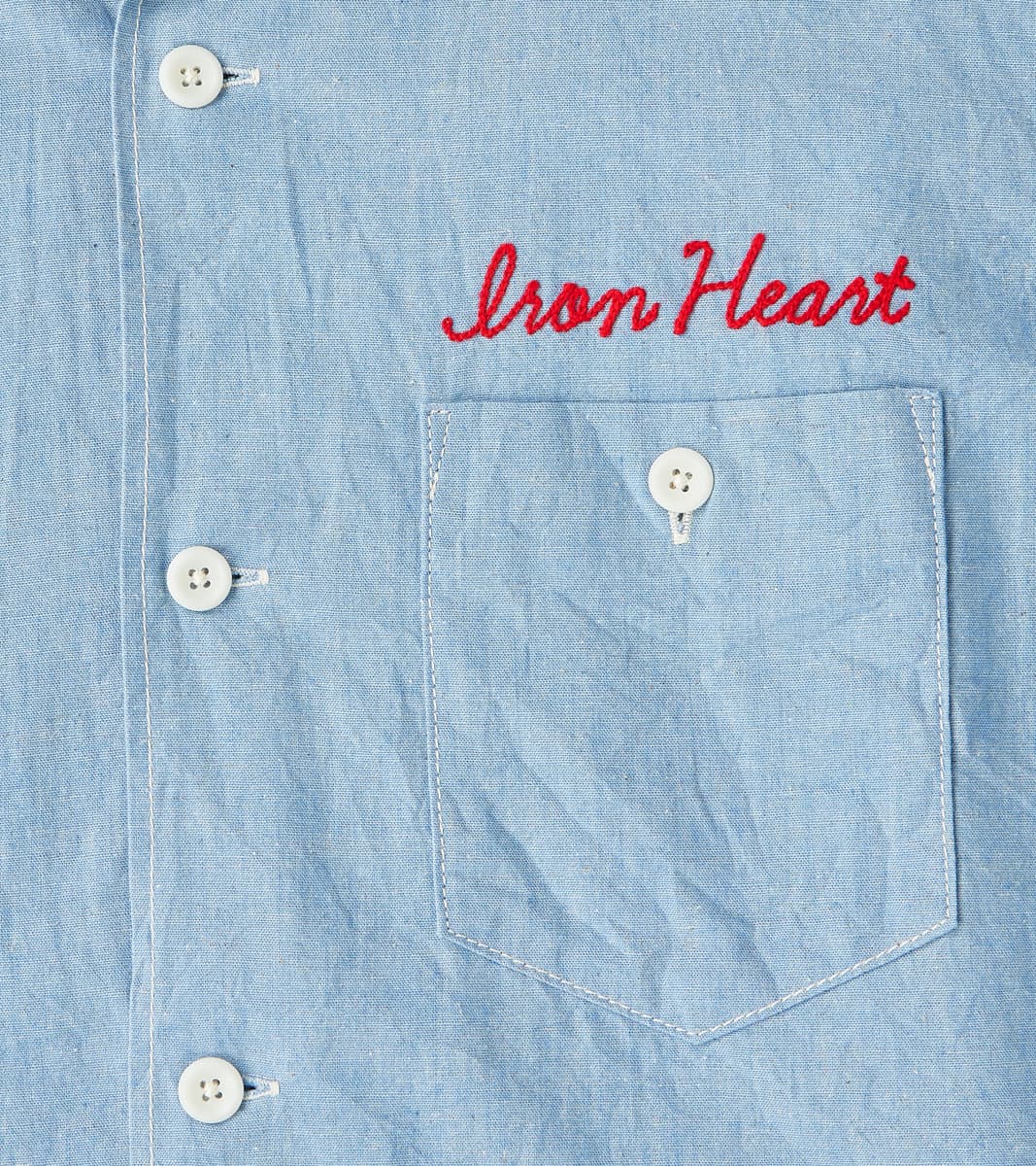 447-SAX - Open Collar Short Sleeve Shirt - 5oz Sax Blue Cotton Linen