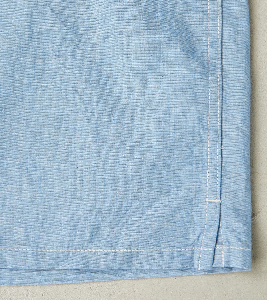 447-SAX - Open Collar Short Sleeve Shirt - 5oz Sax Blue Cotton Linen