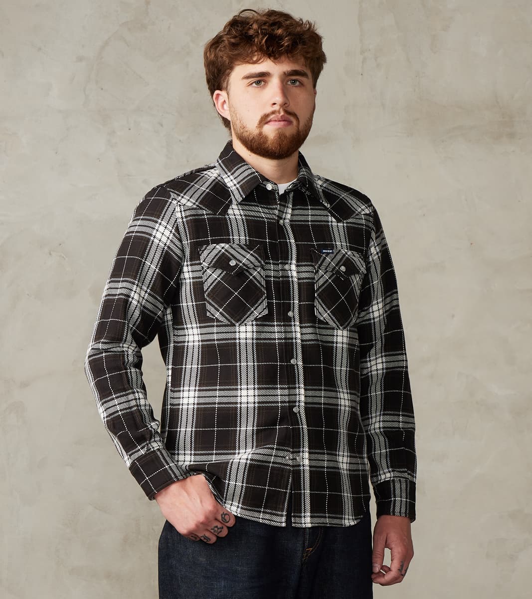 Iron Heart 439-BLK - Western - 9oz Selvedge Flannel Black Check