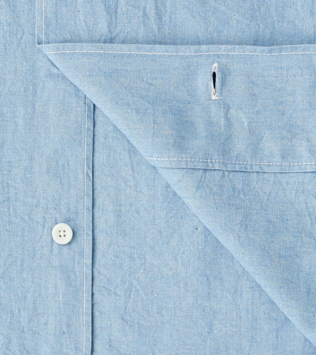 447-SAX - Open Collar Short Sleeve Shirt - 5oz Sax Blue Cotton Linen