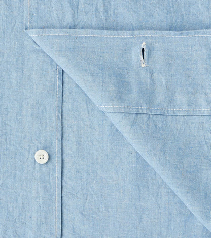 447-SAX - Open Collar Short Sleeve Shirt - 5oz Sax Blue Cotton Linen