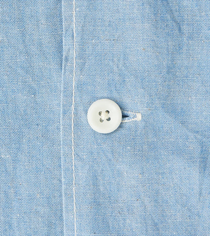 447-SAX - Open Collar Short Sleeve Shirt - 5oz Sax Blue Cotton Linen