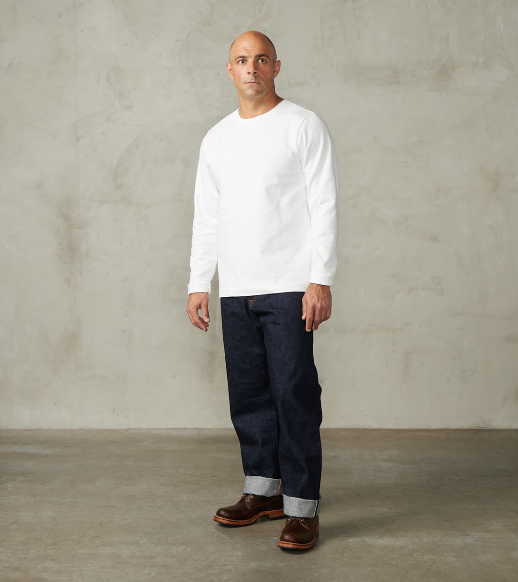 S218 Good Originals - 10.7oz Loopwheeled 2-Thread Heavyweight Longsleeve - 01 White