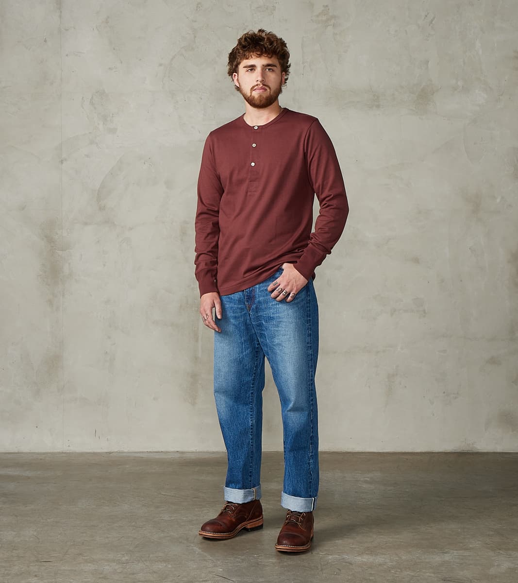 2M06 Good Originals - 6.8oz Vintage Machine 2-Thread Henley - 506 Burgundy