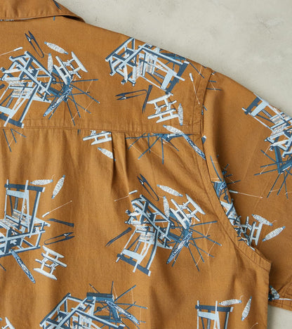 MMSS6004 - Cotton/Rayon Camp Shirt - Brown Shuttle Loom Print