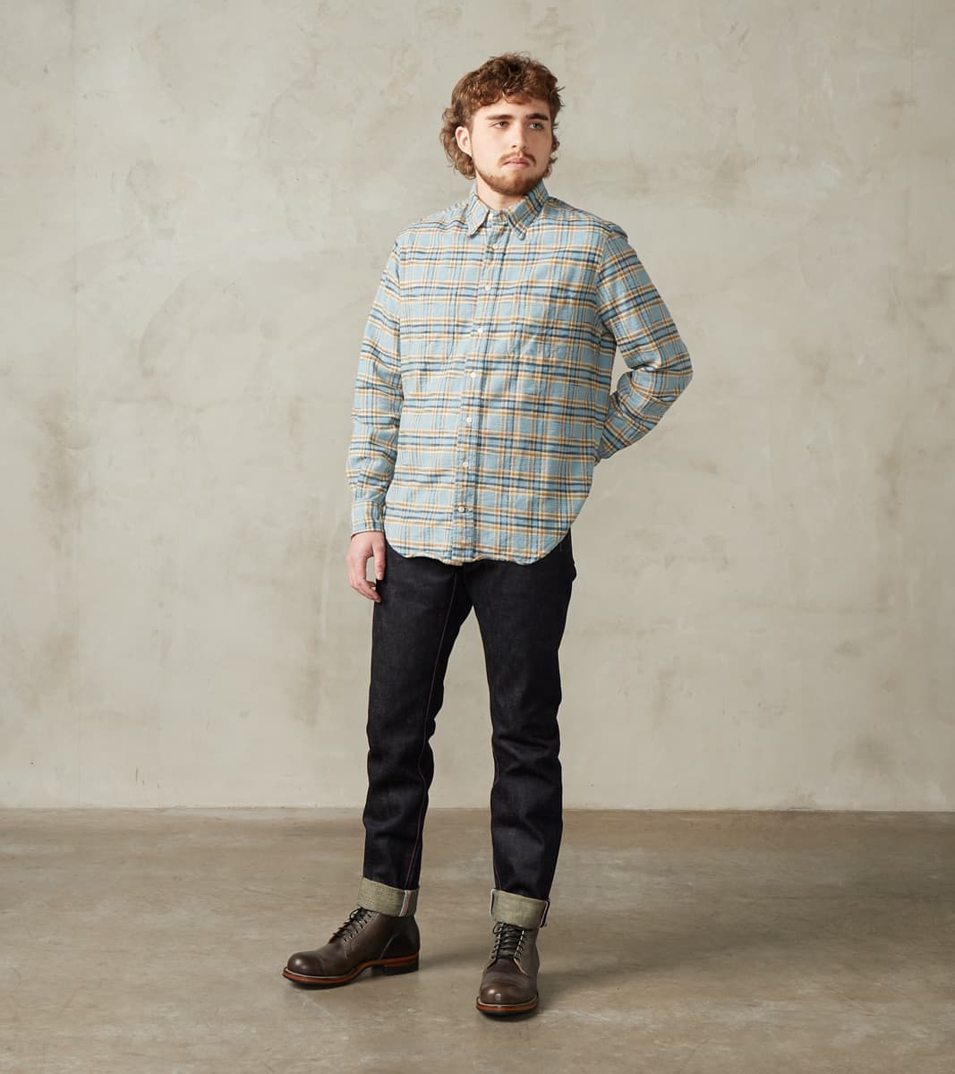 0405-BE - High Tapered - 18oz Indigo x Beige