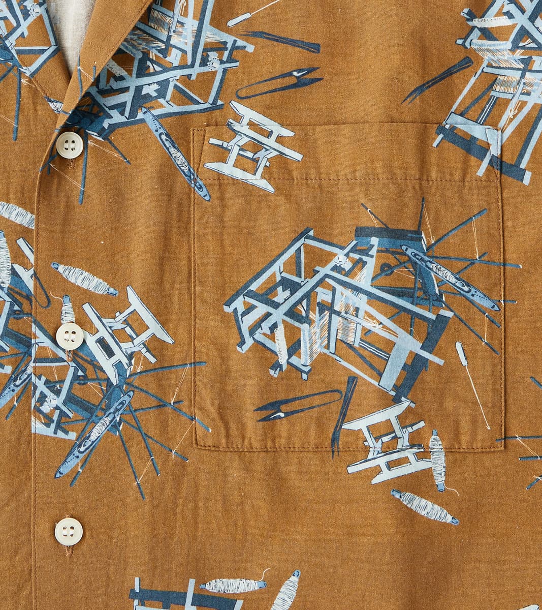 MMSS6004 - Cotton/Rayon Camp Shirt - Brown Shuttle Loom Print