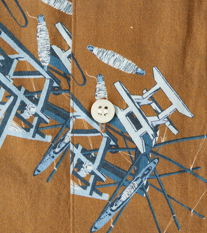 MMSS6004 - Cotton/Rayon Camp Shirt - Brown Shuttle Loom Print
