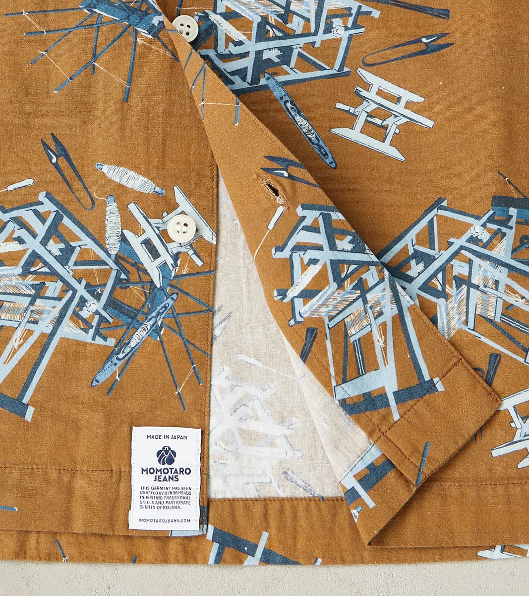 MMSS6004 - Cotton/Rayon Camp Shirt - Brown Shuttle Loom Print