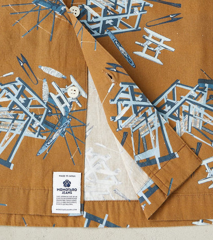 MMSS6004 - Cotton/Rayon Camp Shirt - Brown Shuttle Loom Print