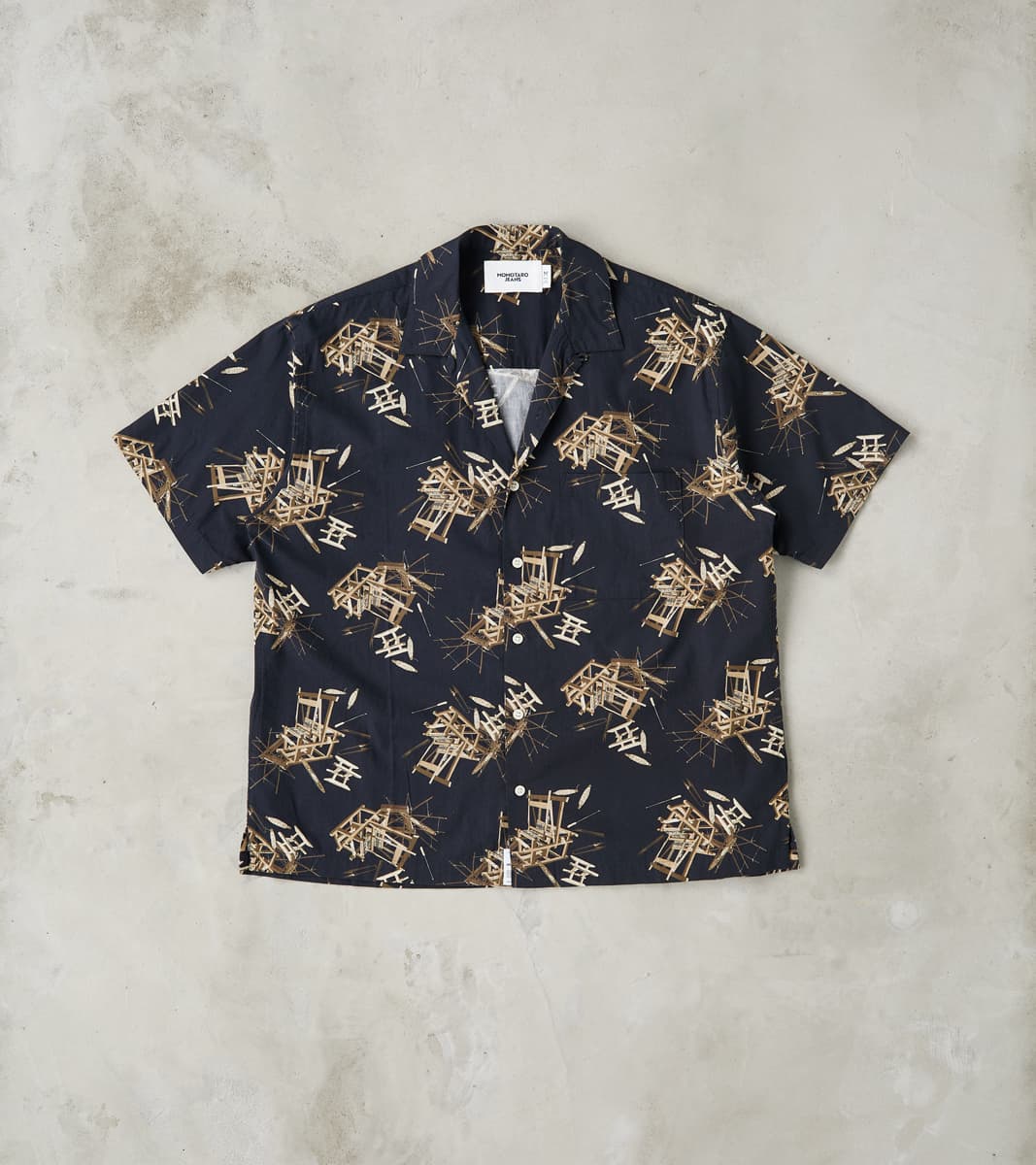 Momotaro Jeans - MMSS6004 - Cotton/Rayon Camp Shirt - Black Shuttle Lo…
