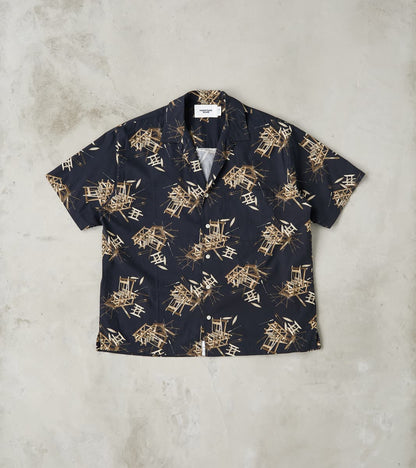 Momotaro Jeans - MMSS6004 - Cotton/Rayon Camp Shirt - Black Shuttle Lo…