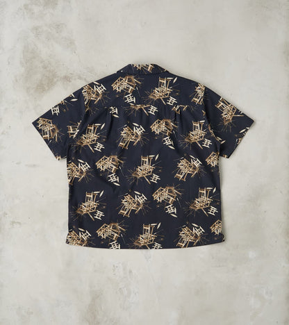 MMSS6004 - Cotton/Rayon Camp Shirt - Black Shuttle Loom Print