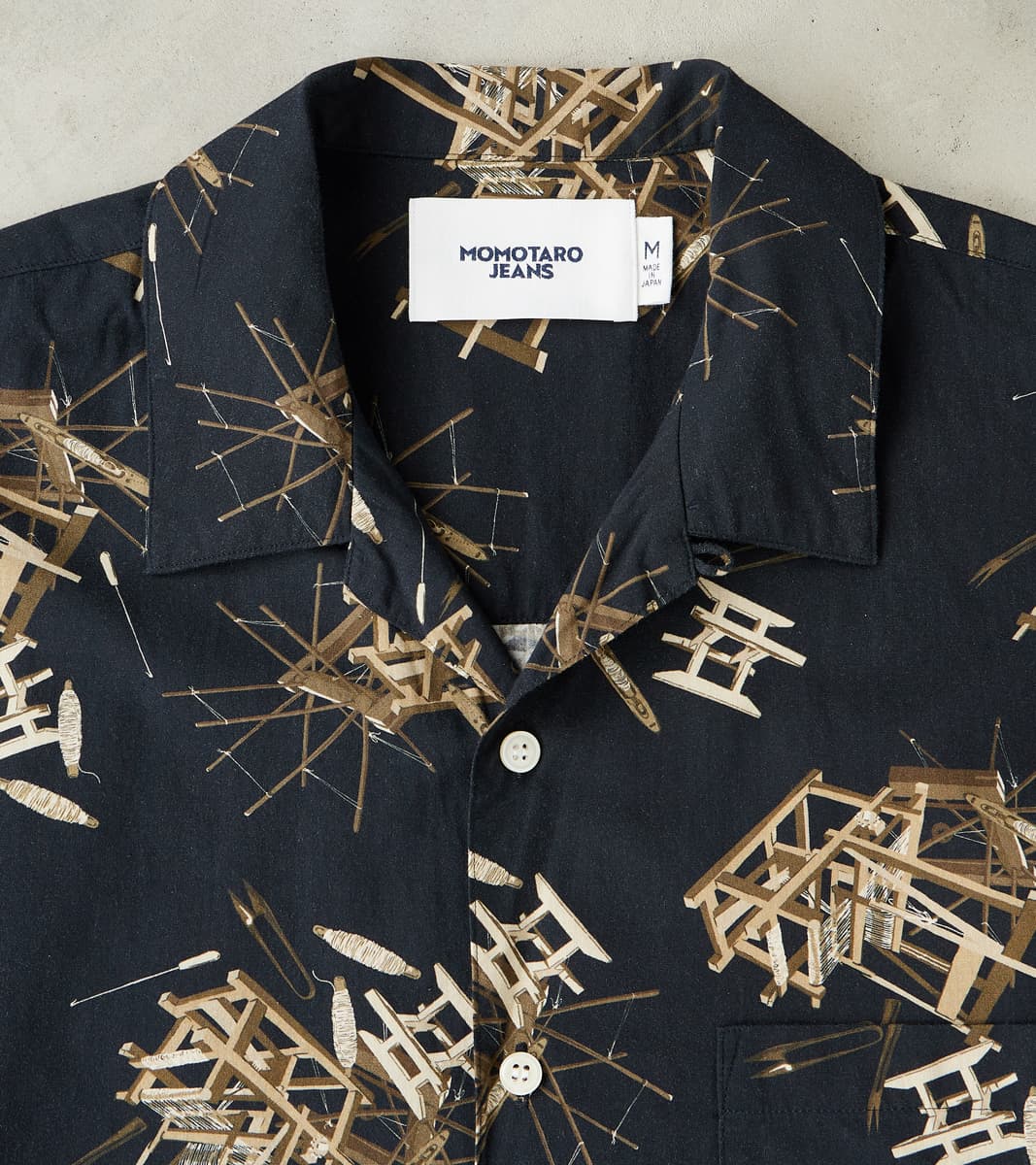 MMSS6004 - Cotton/Rayon Camp Shirt - Black Shuttle Loom Print