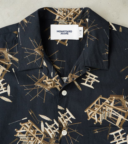 MMSS6004 - Cotton/Rayon Camp Shirt - Black Shuttle Loom Print