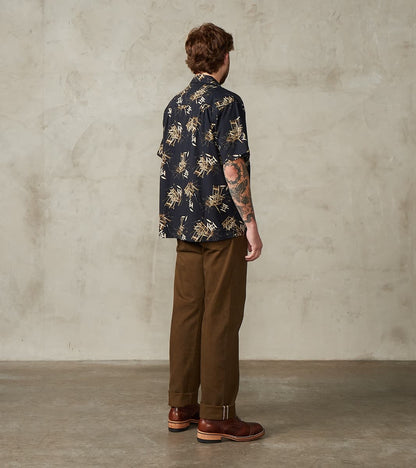 MMSS6004 - Cotton/Rayon Camp Shirt - Black Shuttle Loom Print