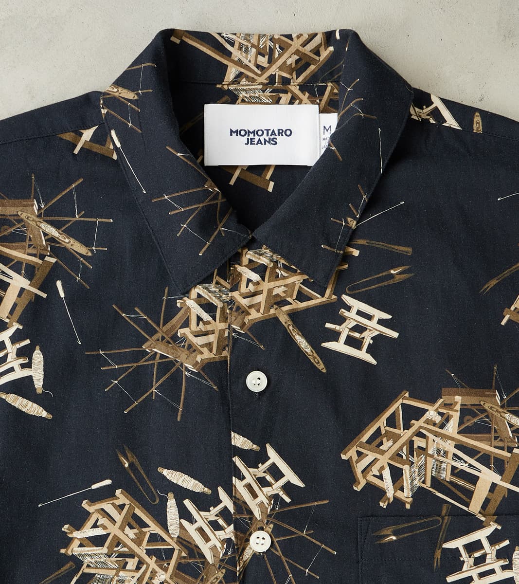 MMSS6004 - Cotton/Rayon Camp Shirt - Black Shuttle Loom Print