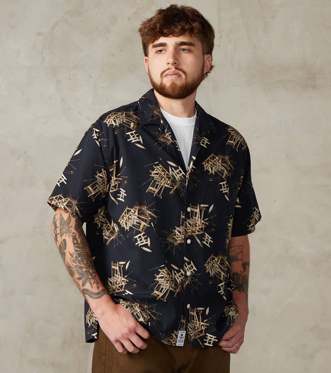 Momotaro Jeans - MMSS6004 - Cotton/Rayon Camp Shirt - Black Shuttle Lo…
