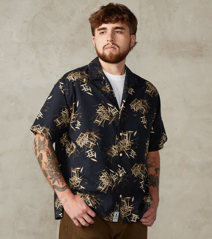 Momotaro Jeans - MMSS6004 - Cotton/Rayon Camp Shirt - Black Shuttle Lo…