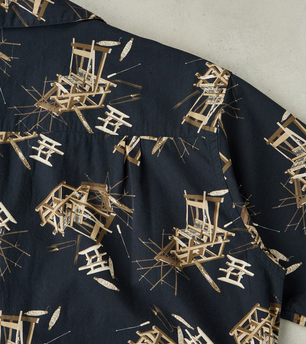 MMSS6004 - Cotton/Rayon Camp Shirt - Black Shuttle Loom Print