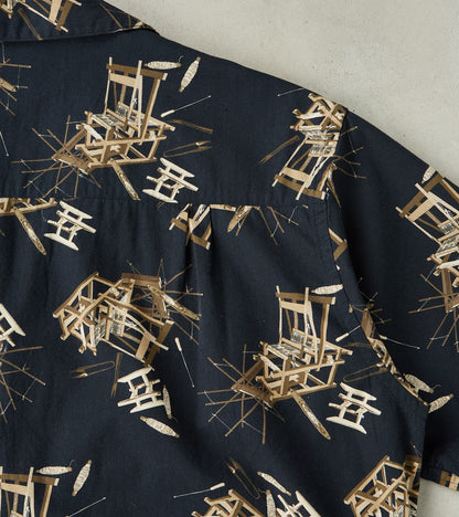 MMSS6004 - Cotton/Rayon Camp Shirt - Black Shuttle Loom Print