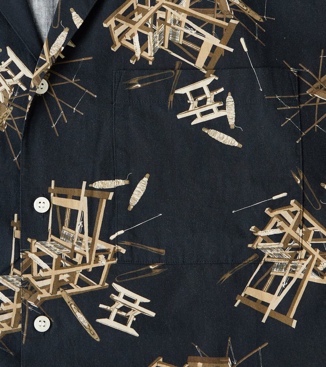 MMSS6004 - Cotton/Rayon Camp Shirt - Black Shuttle Loom Print