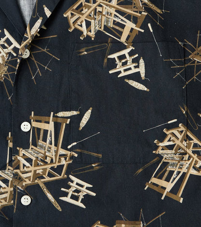 MMSS6004 - Cotton/Rayon Camp Shirt - Black Shuttle Loom Print
