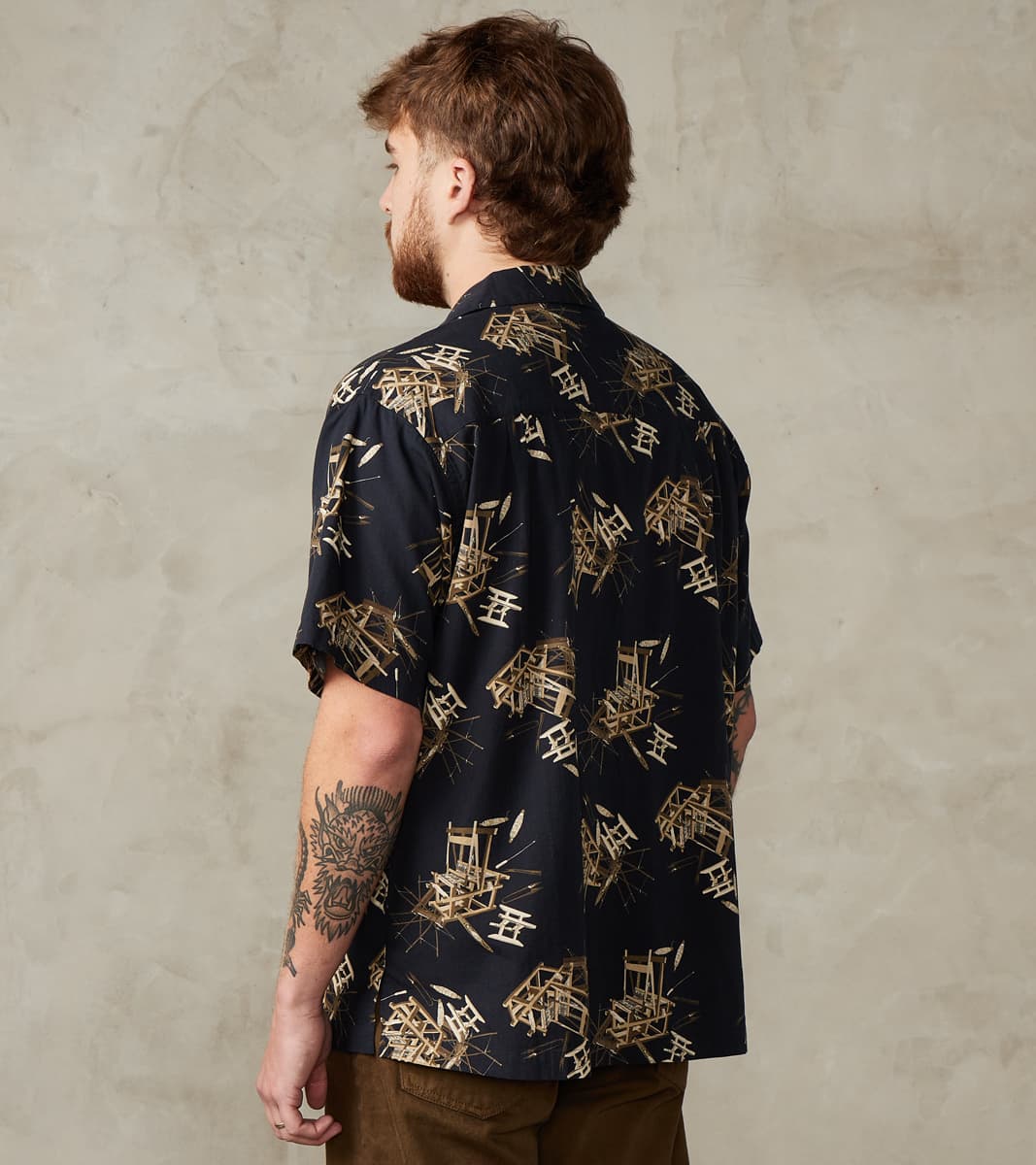 MMSS6004 - Cotton/Rayon Camp Shirt - Black Shuttle Loom Print