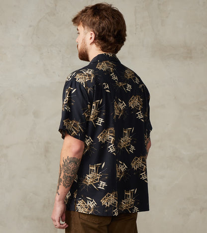 MMSS6004 - Cotton/Rayon Camp Shirt - Black Shuttle Loom Print