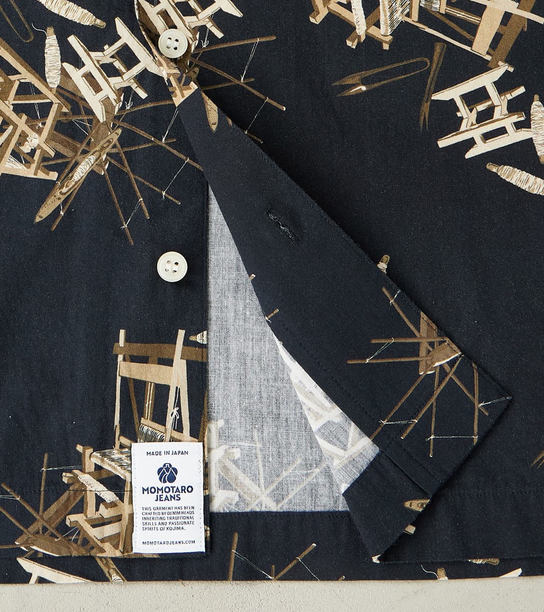 MMSS6004 - Cotton/Rayon Camp Shirt - Black Shuttle Loom Print