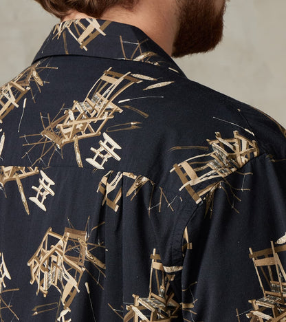 MMSS6004 - Cotton/Rayon Camp Shirt - Black Shuttle Loom Print