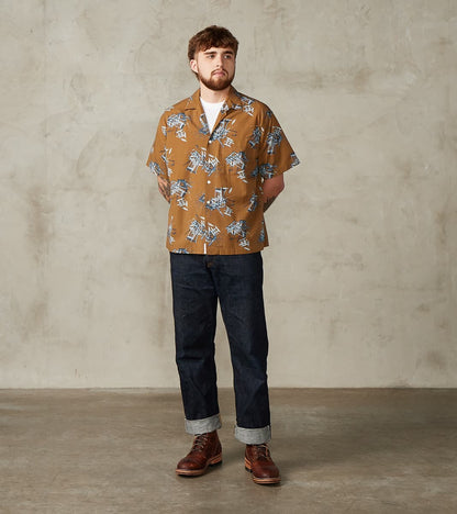 MMSS6004 - Cotton/Rayon Camp Shirt - Brown Shuttle Loom Print