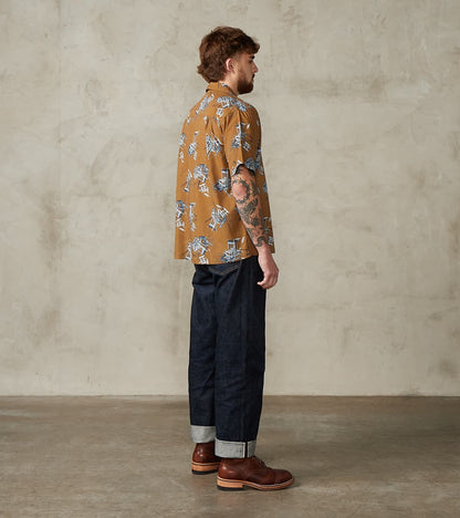 MMSS6004 - Cotton/Rayon Camp Shirt - Brown Shuttle Loom Print