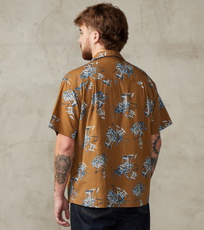 MMSS6004 - Cotton/Rayon Camp Shirt - Brown Shuttle Loom Print