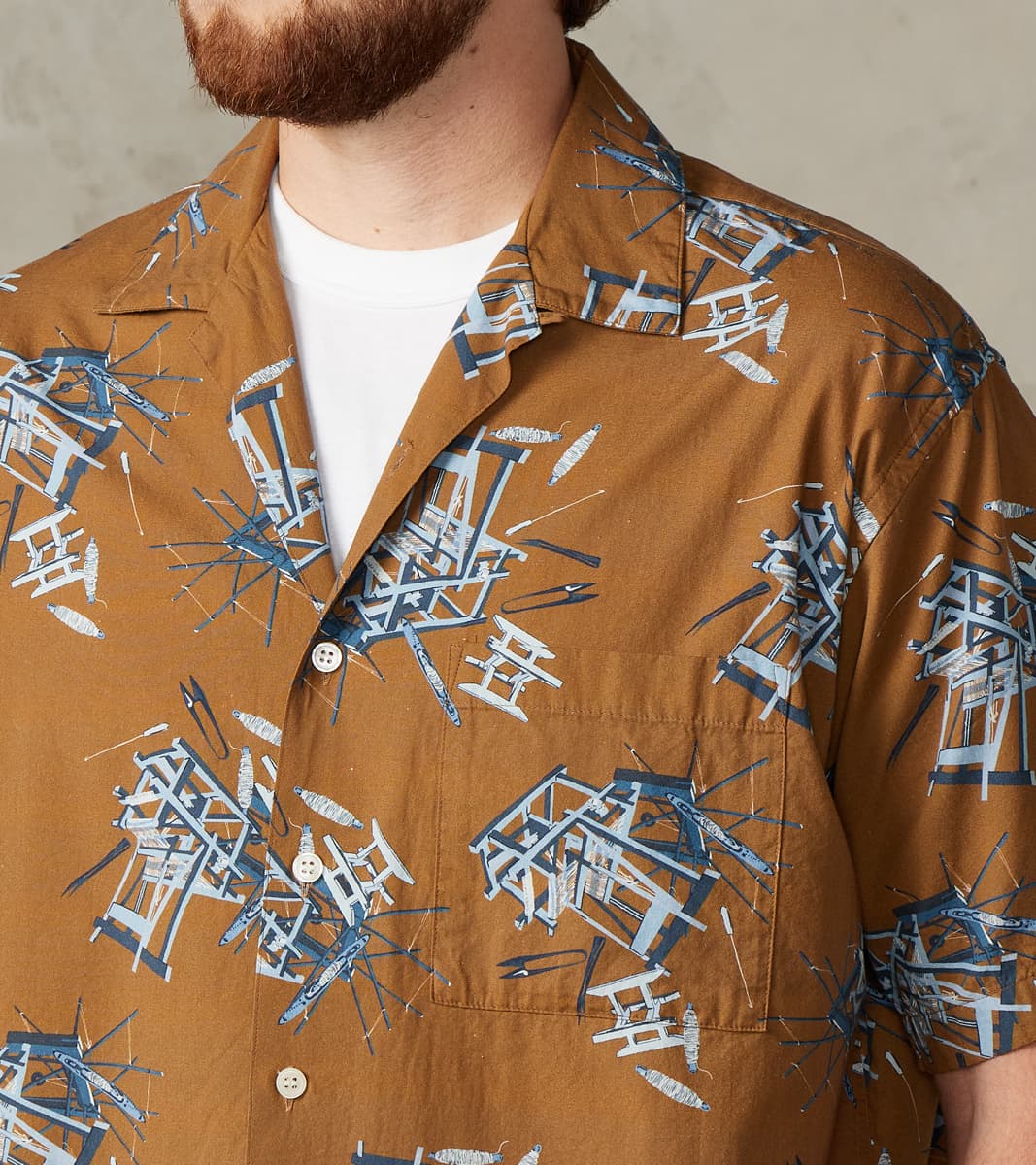 MMSS6004 - Cotton/Rayon Camp Shirt - Brown Shuttle Loom Print